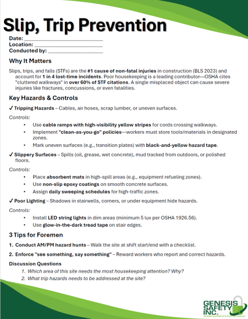 Toolbox Talk - Housekeeping Preventing Slips and Trips