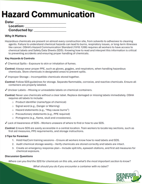 Toolbox Talk - Hazard Communication