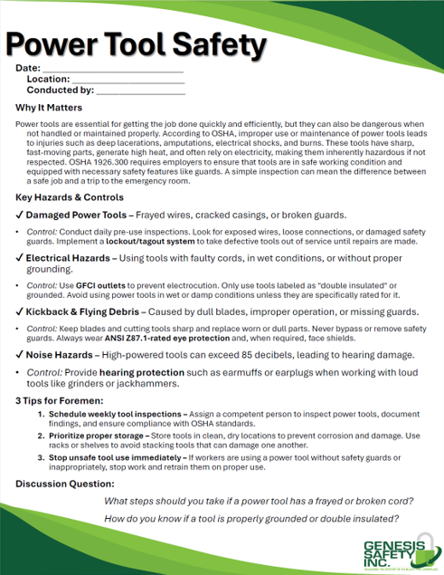 Toolbox Talk - Power Tool Safety