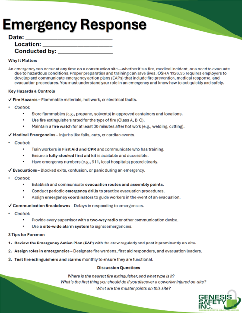 Toolbox Talk - Emergency Response