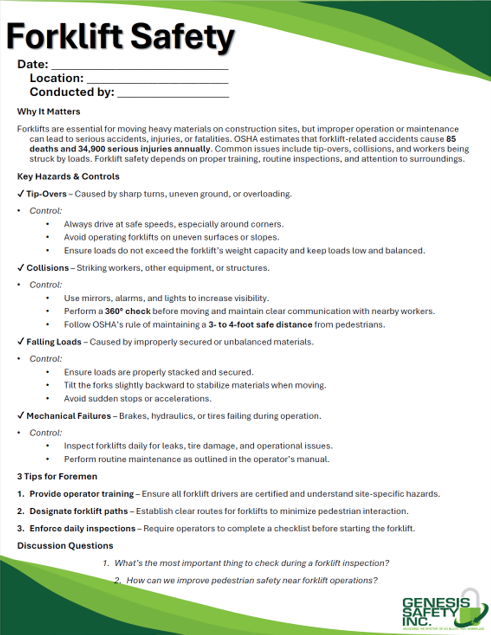 Toolbox Talk - Forklift Safety