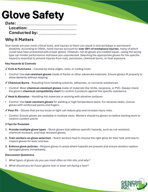 Toolbox Talk - Glove Safety