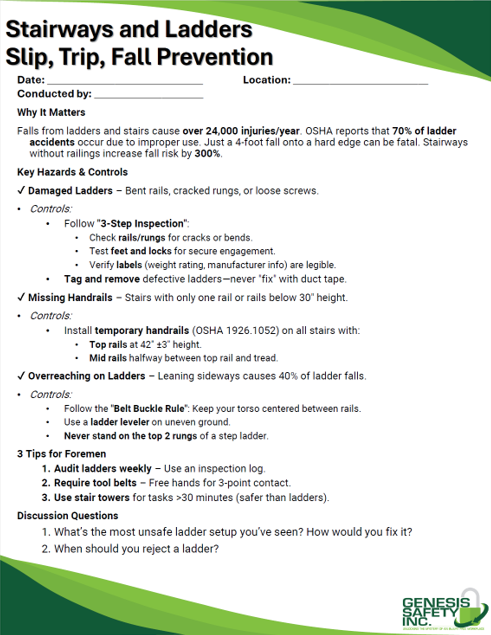 Toolbox Talk - Ladder and Stairway Fall Prevention